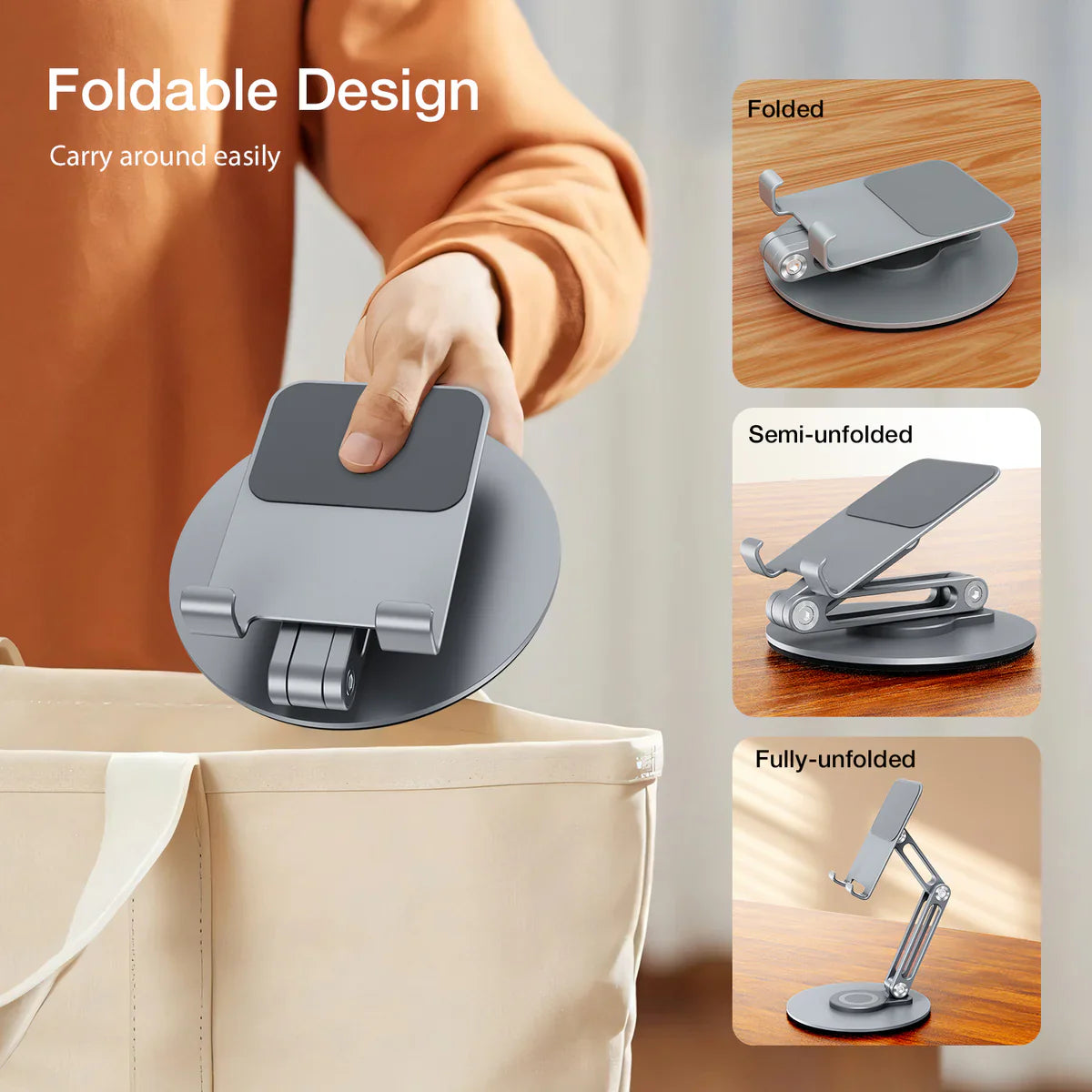 Foldable Adjustable Metal Phone Stand – Hands-Free Desk Holder